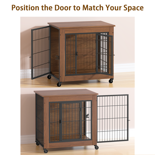 Heavy Duty Wooden Dog Crate Furniture with Wheels– Indoor Pet Kennel - Image 12