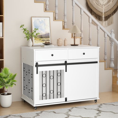 Modern Wooden Dog Crate Furniture with Sliding Barn Door – MDF Indoor - Image 21