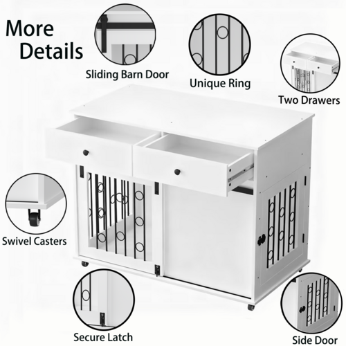 Modern Wooden Dog Crate Furniture with Sliding Barn Door – MDF Indoor - Image 5