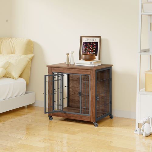 Heavy Duty Wooden Dog Crate Furniture with Wheels– Indoor Pet Kennel - Image 6
