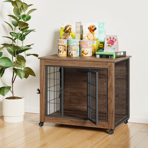 Heavy Duty Wooden Dog Crate Furniture with Wheels– Indoor Pet Kennel - Image 39
