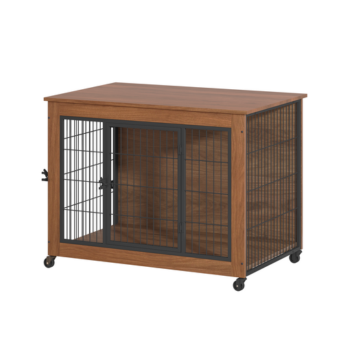 Heavy Duty Wooden Dog Crate Furniture with Wheels– Indoor Pet Kennel - Image 70