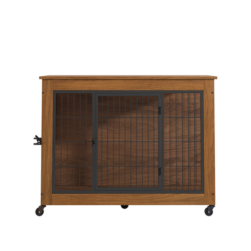 Heavy Duty Wooden Dog Crate Furniture with Wheels– Indoor Pet Kennel - Image 72