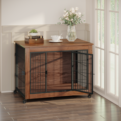 Heavy Duty Wooden Dog Crate Furniture with Wheels– Indoor Pet Kennel - Image 60