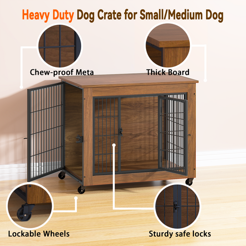 Heavy Duty Wooden Dog Crate Furniture with Wheels– Indoor Pet Kennel - Image 41