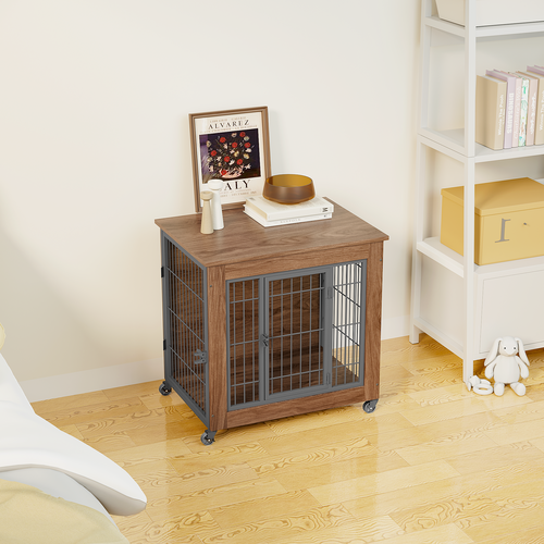 Heavy Duty Wooden Dog Crate Furniture with Wheels– Indoor Pet Kennel - Image 8