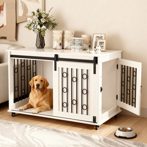 Modern Wooden Dog Crate Furniture with Sliding Barn Door – MDF Indoor - Image 56