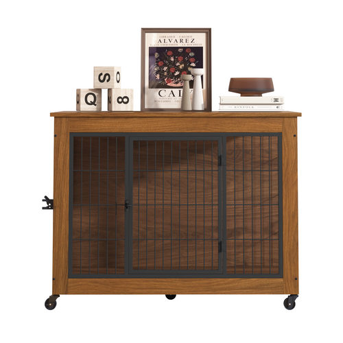 Heavy Duty Wooden Dog Crate Furniture with Wheels– Indoor Pet Kennel - Image 68